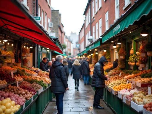 Temple Bar Food Market with colorful stalls selling local produce and street food