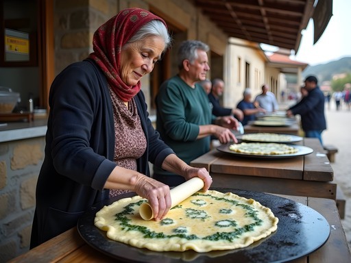 Traditional Turkish gözleme being prepared by local woman on outdoor griddle