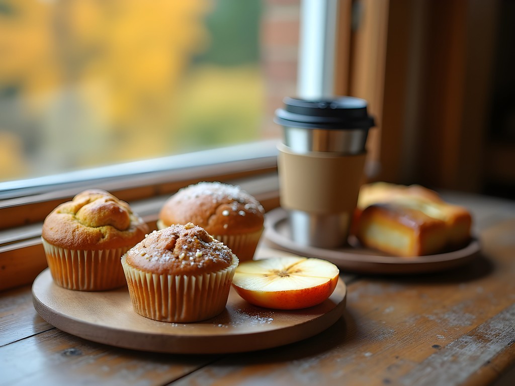 Autumn-inspired food from Essex Center Bakery with fall foliage in background