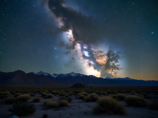 Spectacular night sky stargazing view over Fernley desert landscape showing Milky Way