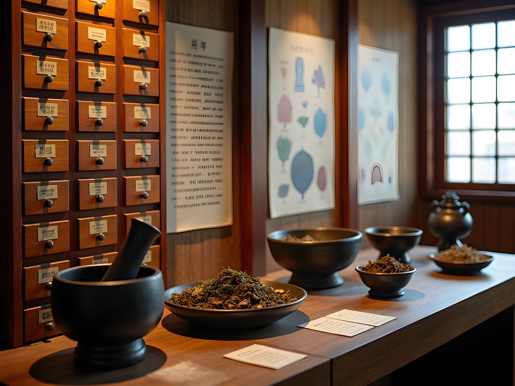 Traditional herbal medicine display at Kushida Shrine in Hakata, Fukuoka