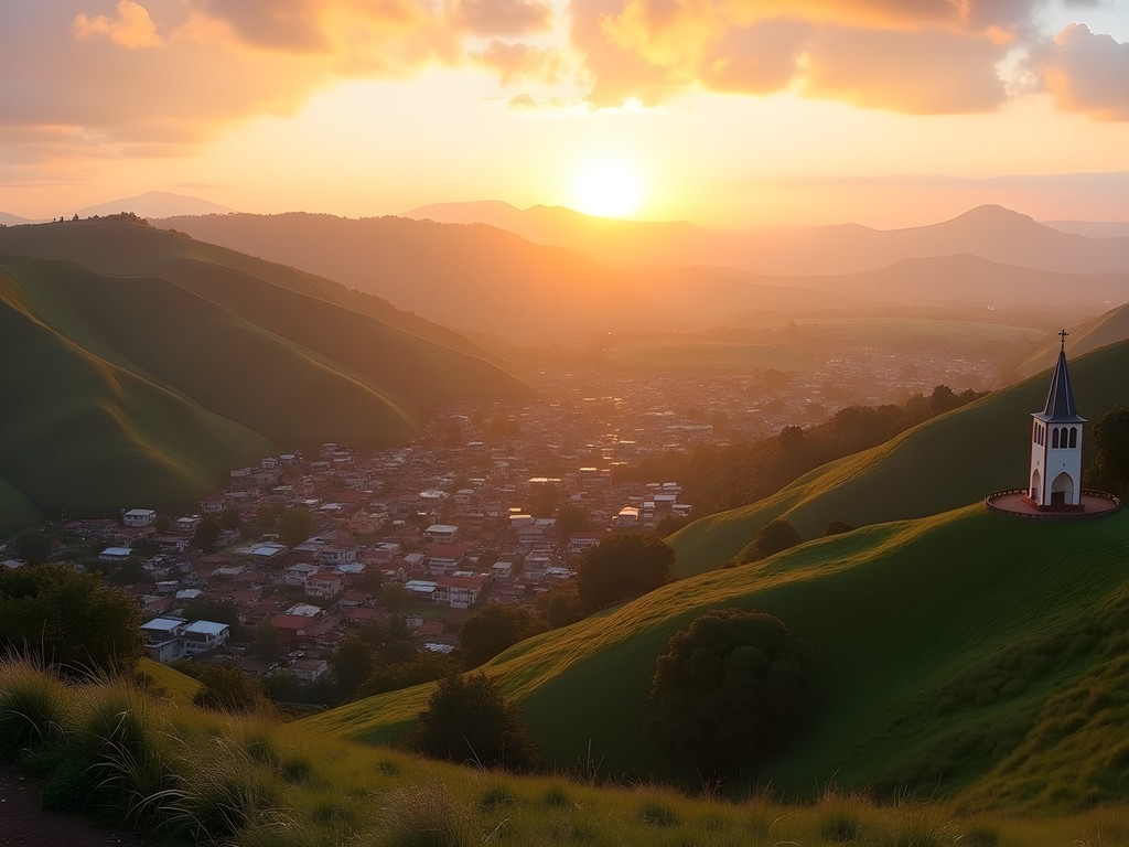 Panoramic sunset view of Gitega city from nearby hilltop