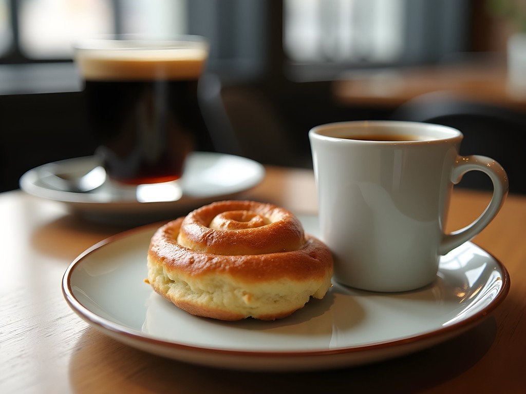 Traditional Swedish fika with cardamom bun and coffee at Da Matteo cafe