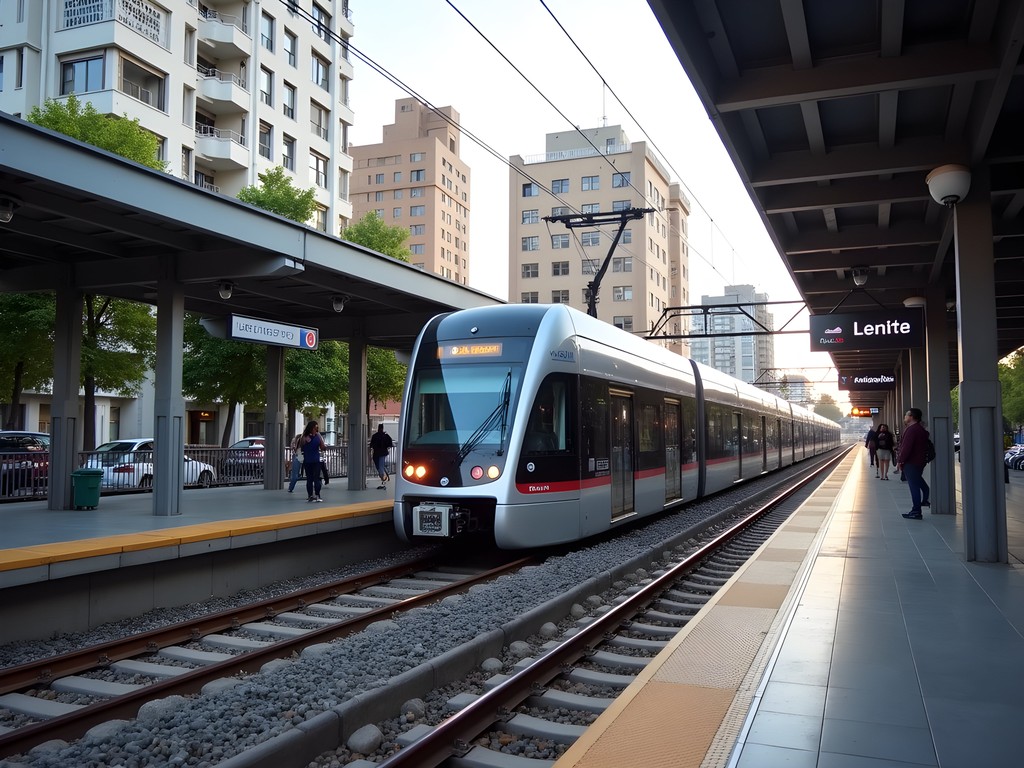 Guadalajara's modern light rail system with train approaching station