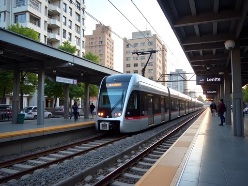 Guadalajara's modern light rail system with train approaching station