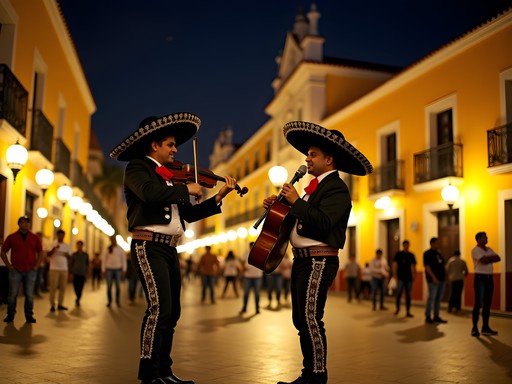 Evening at Plaza de los Mariachis in Guadalajara with traditional musicians performing