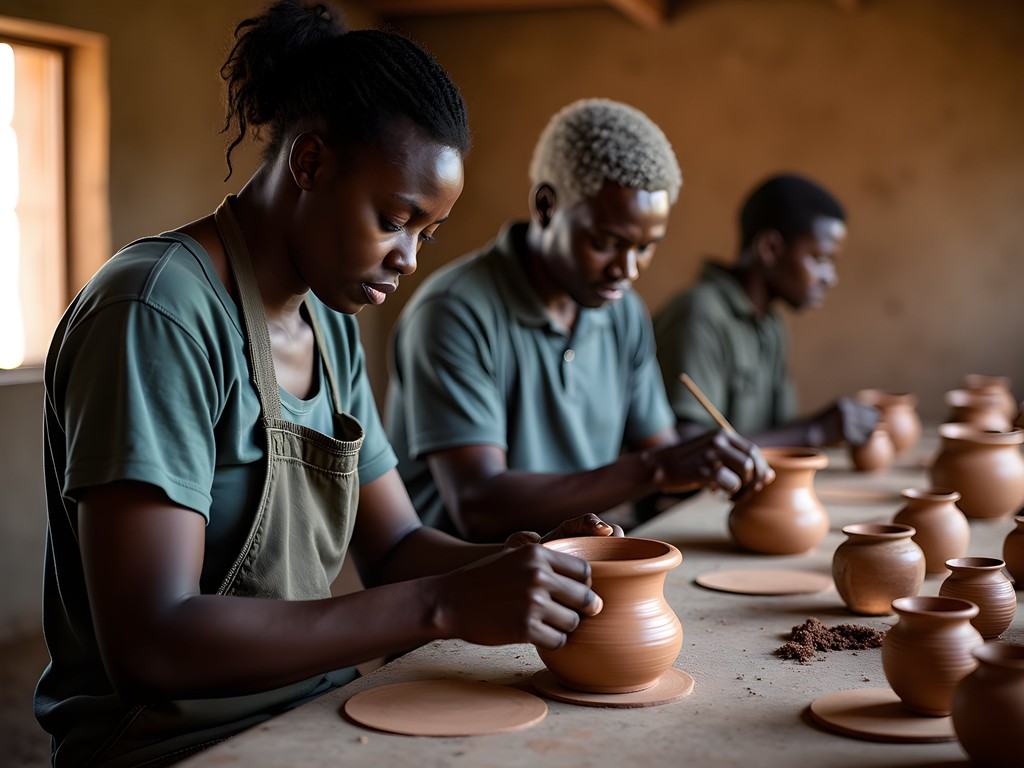 Traditional pottery workshop with local artisans in Gweru Arts Centre