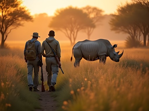 Rhino tracking on foot at Nalatale Wildlife Sanctuary near Gweru