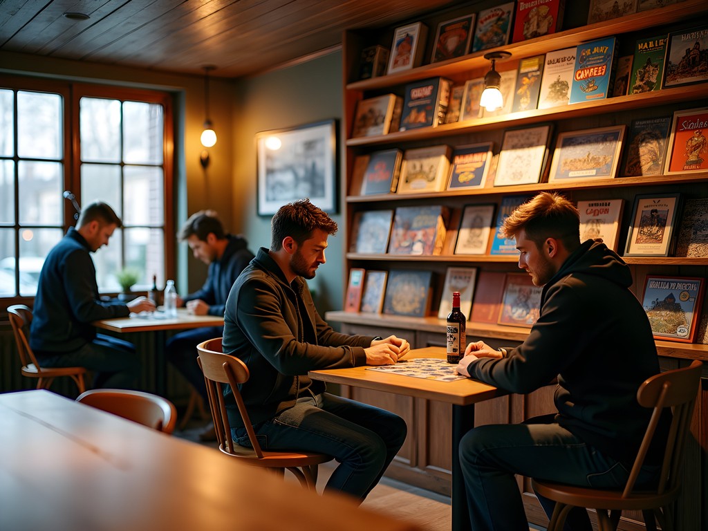 Man enjoying board games with locals at a cozy game cafe in Haarlem
