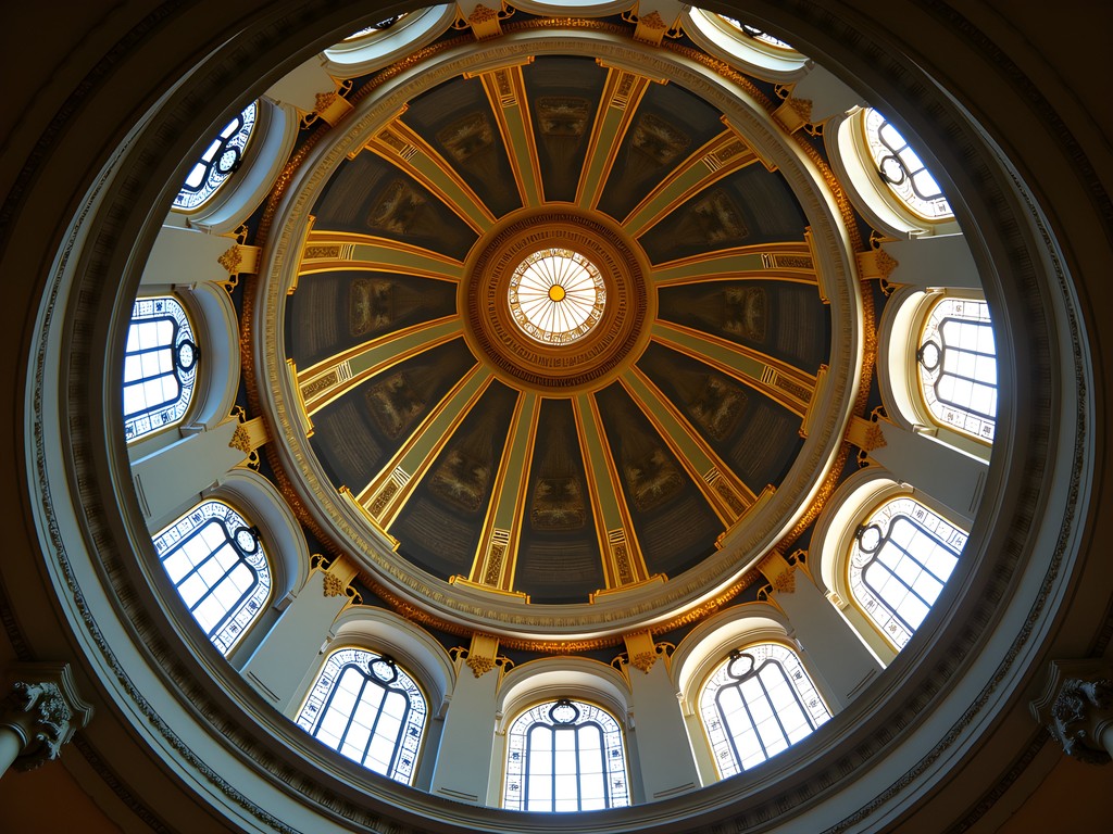 Looking up at the ornate interior dome of Pennsylvania State Capitol Building