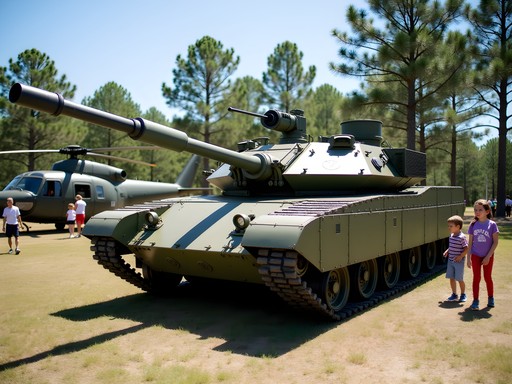 Military tanks and helicopters on display at Camp Shelby Armed Forces Museum Mississippi