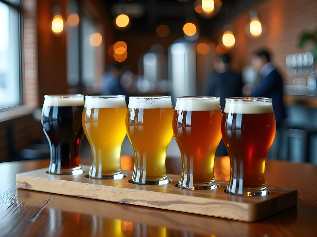 Craft beer flight in Hong Kong microbrewery with industrial decor