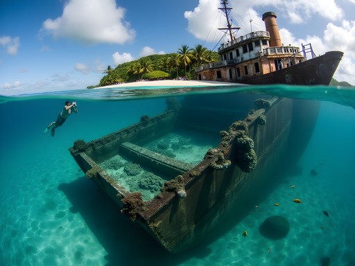 Snorkeler exploring Japanese shipwreck near Bonegi Beach, Solomon Islands
