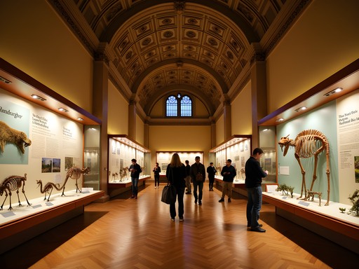 Exhibit hall in University of Iowa Museum of Natural History showing climate change displays