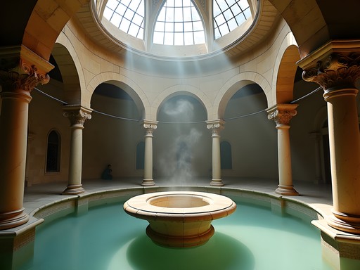 Interior of historic Turkish hammam with ornate marble details and domed ceiling
