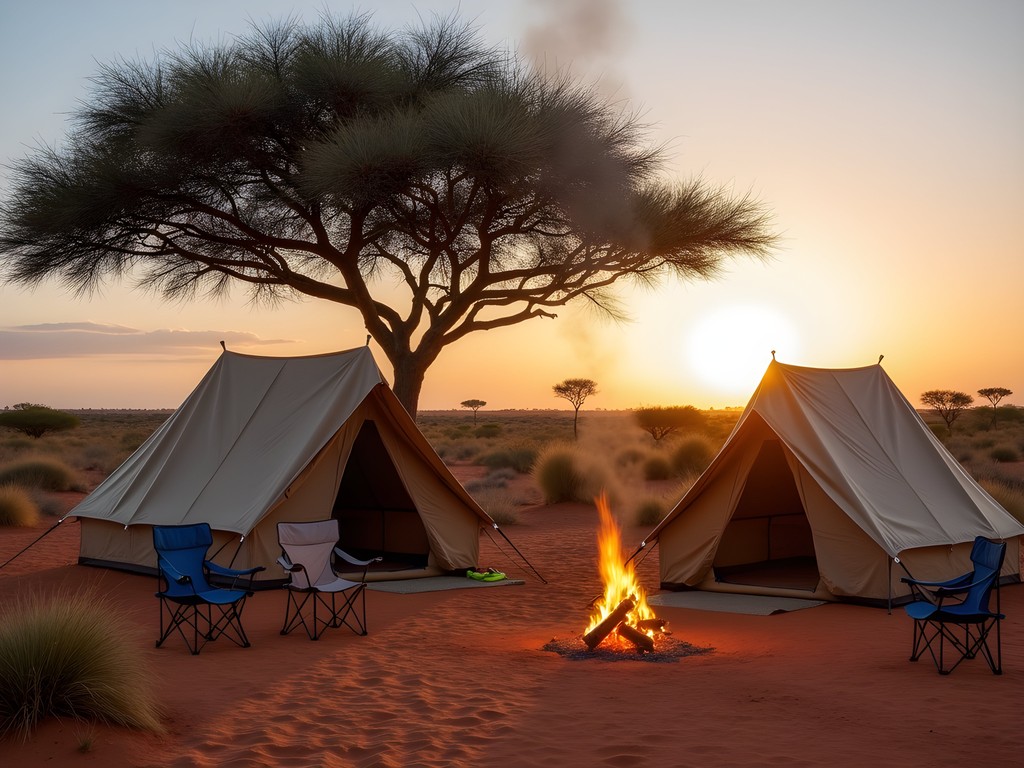 Budget campsite setup in the Kalahari Desert