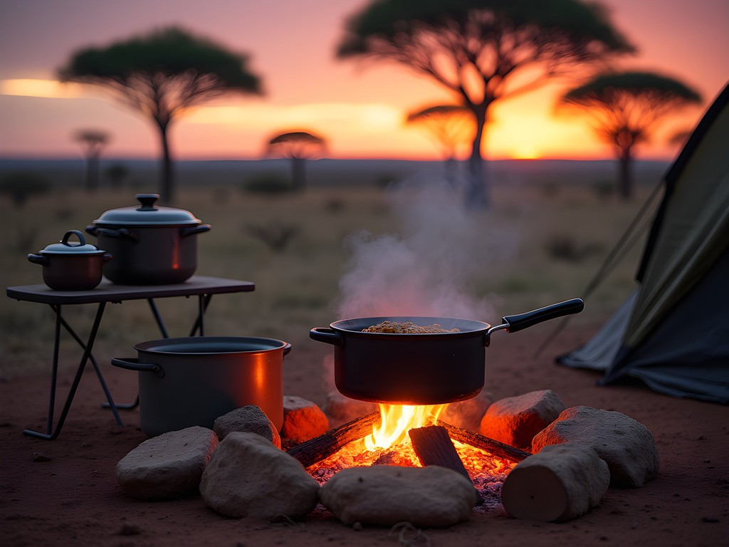 Campfire cooking in the Kalahari Desert
