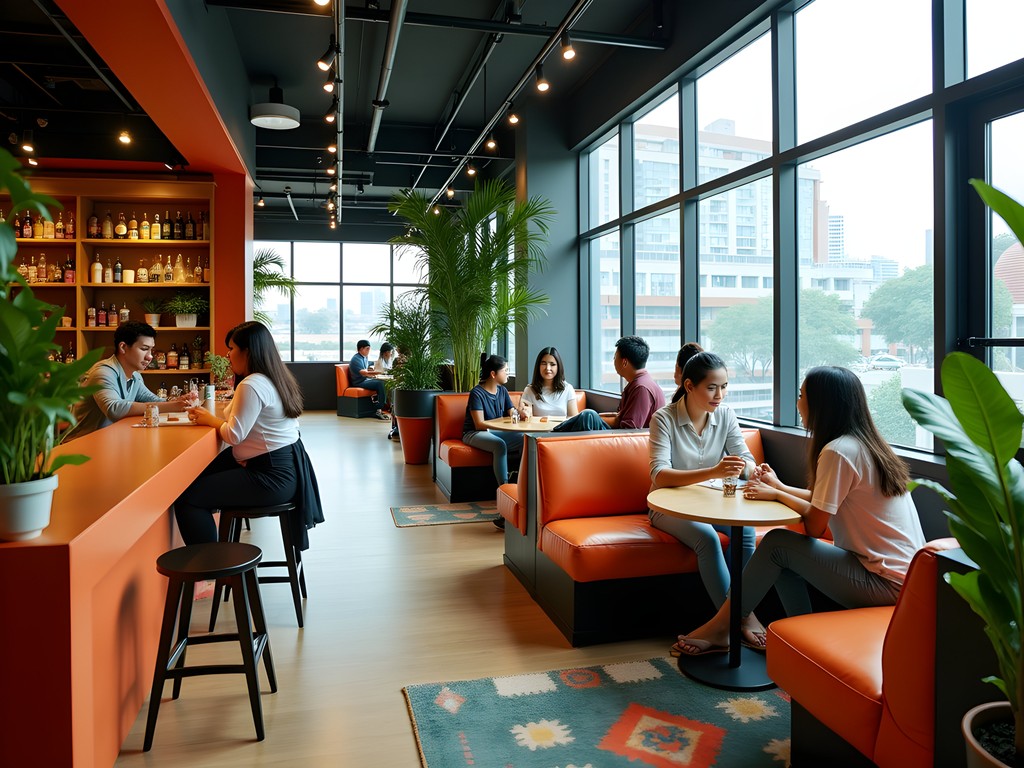 Stylish yet affordable hostel common area in Kuala Lumpur with travelers socializing