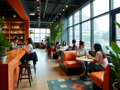 Stylish yet affordable hostel common area in Kuala Lumpur with travelers socializing
