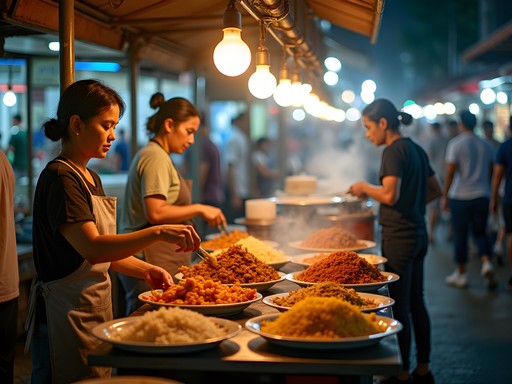 Colorful Malaysian street food at Kampung Baru night market in Kuala Lumpur