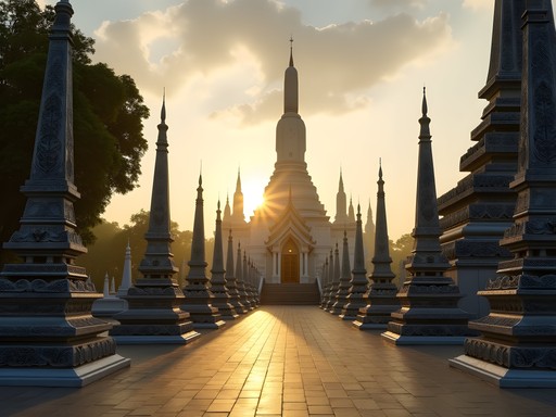 Early morning light on Bangkok temple with minimal tourists