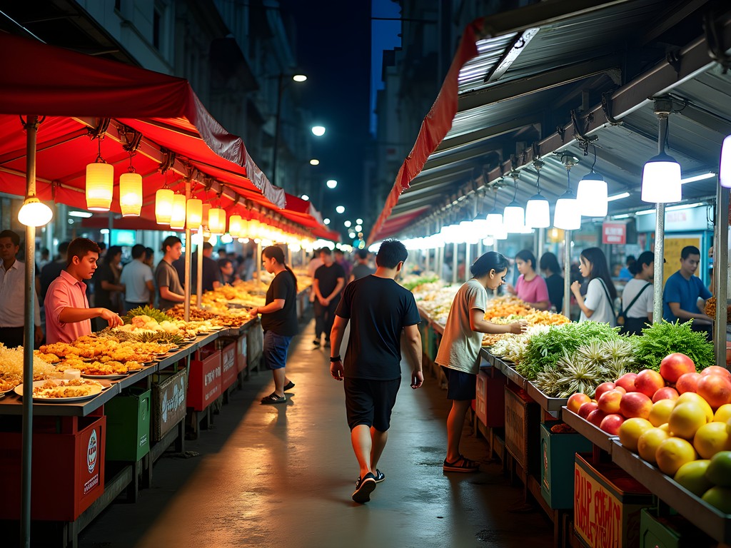 Split image comparing street food scenes in Kuala Lumpur and Bangkok