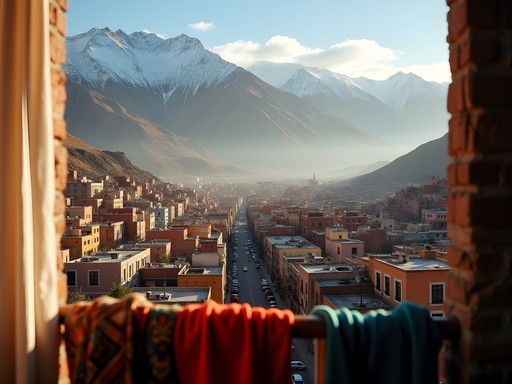 View from a budget hostel balcony in La Paz showing the cityscape and mountains