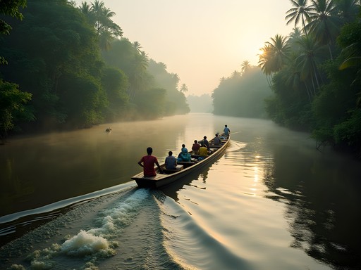Traditional dugout canoe navigating the Upper Suriname River with dense jungle on both banks