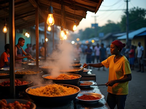 Diverse street food stalls in Lelydorp offering affordable local cuisine from different cultural traditions
