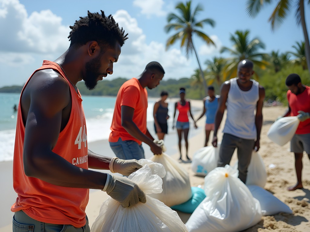 Local environmental cleanup effort in Les Cayes with volunteers