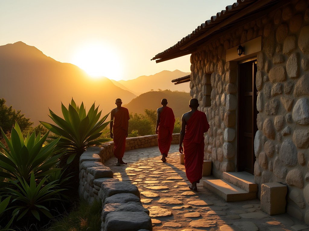 Morning meditation walk at Haitian monastery