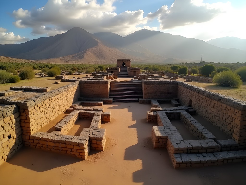 Ancient stone ruins at Pachacamac archaeological site near Lima
