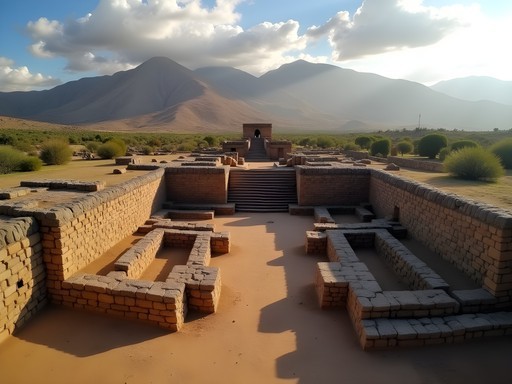 Ancient stone ruins at Pachacamac archaeological site near Lima