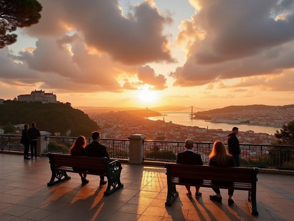 Sunset view from Miradouro da Senhora do Monte in Lisbon