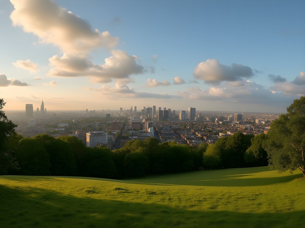 Panoramic view of London skyline from Hampstead Heath
