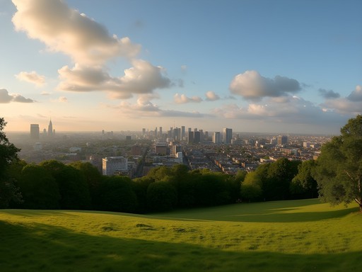 Panoramic view of London skyline from Hampstead Heath