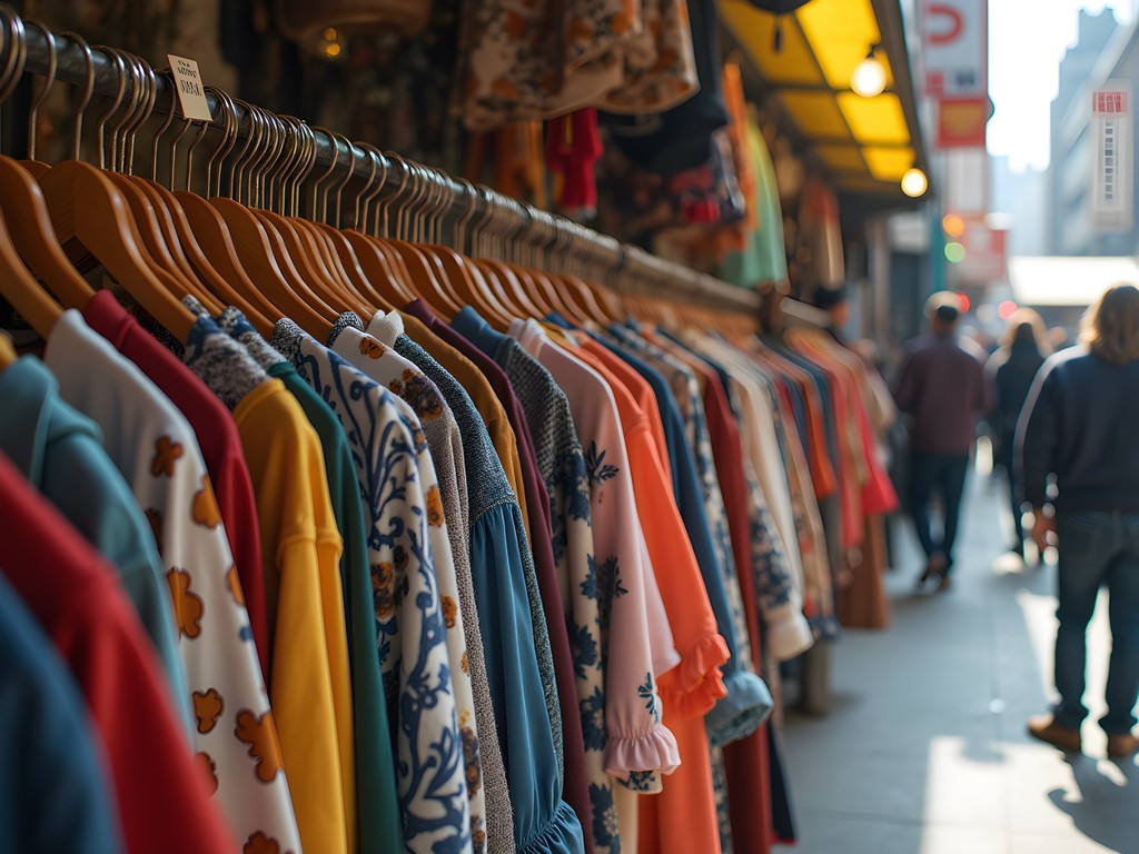 Jose McDonald examining vintage clothing at Brick Lane Market in London