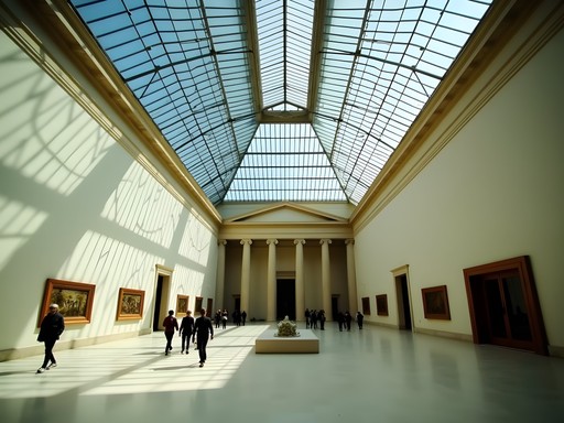 Sunlight streaming through the glass ceiling of the British Museum's Great Court