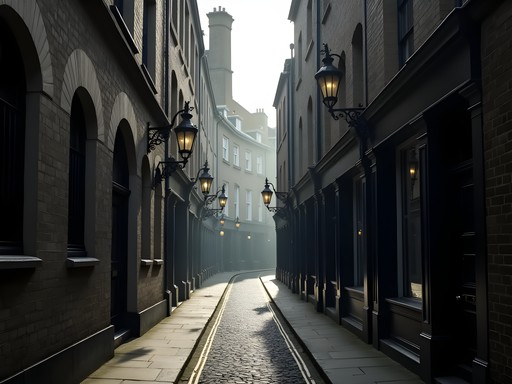 Atmospheric narrow alley in hidden London showing historical architecture
