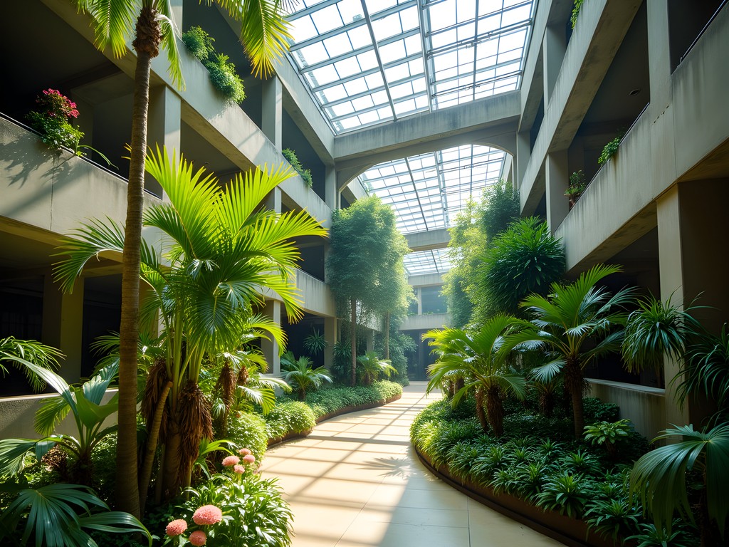 Lush tropical plants in the hidden Barbican Conservatory in London