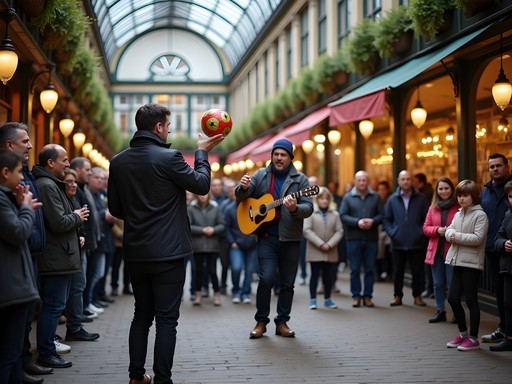 Street performers entertaining a crowd in Covent Garden, London