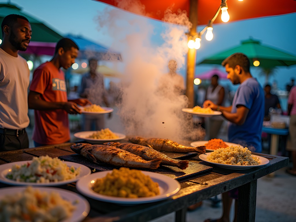 Authentic local fish fry at Eight Mile Rock in Grand Bahama with fresh seafood and locals