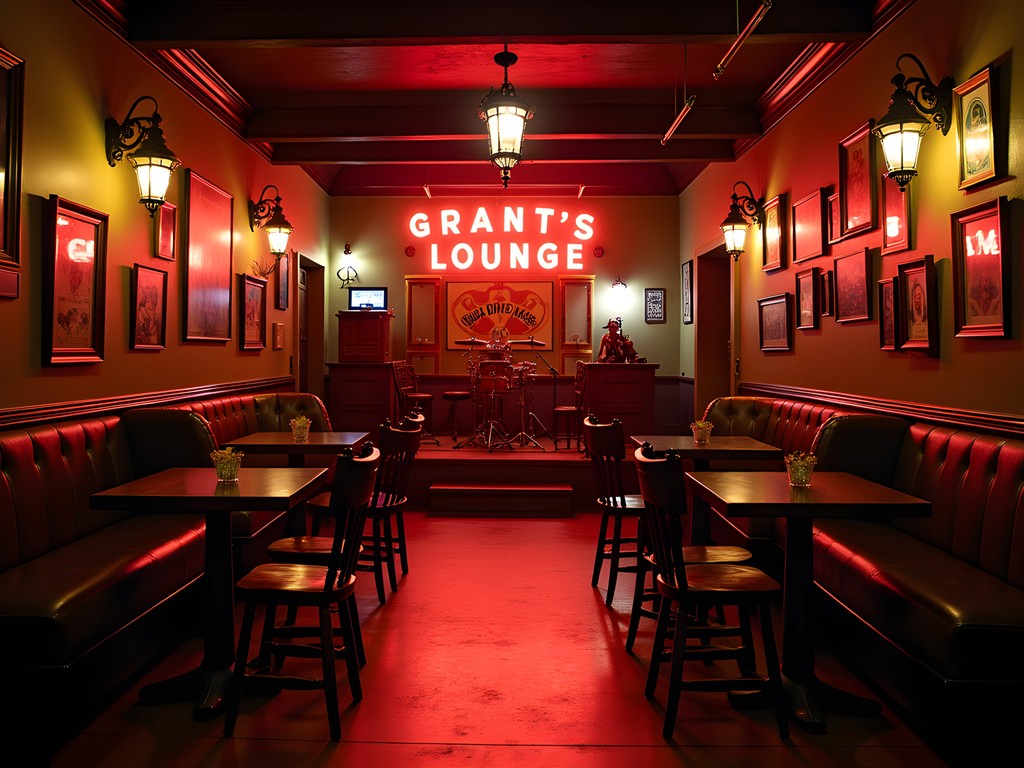 Interior of historic Grant's Lounge music venue in Macon with stage lights