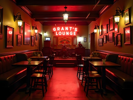 Interior of historic Grant's Lounge music venue in Macon with stage lights
