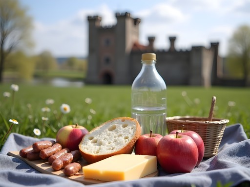 Budget picnic with Polish foods overlooking Malbork Castle in spring