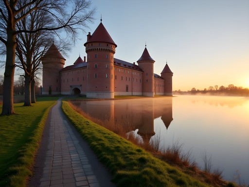 Early morning view of Malbork Castle from budget accommodation viewpoint