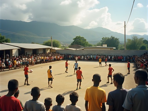 Local soccer match at Maliana's community stadium with mountain backdrop