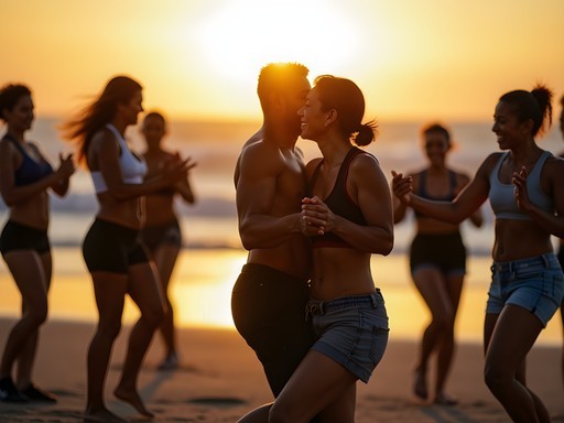 Locals dancing salsa at sunrise on Playa Murciélago in Manta