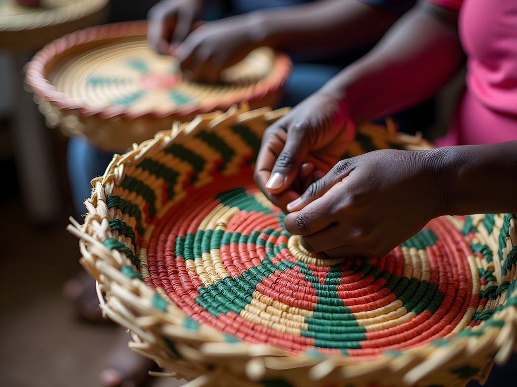 Women's cooperative basket weaving workshop in Mbarara showing traditional techniques