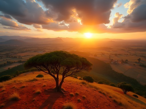 Sunset view from Rwenjeru Hill showing Mbarara city and surrounding landscapes